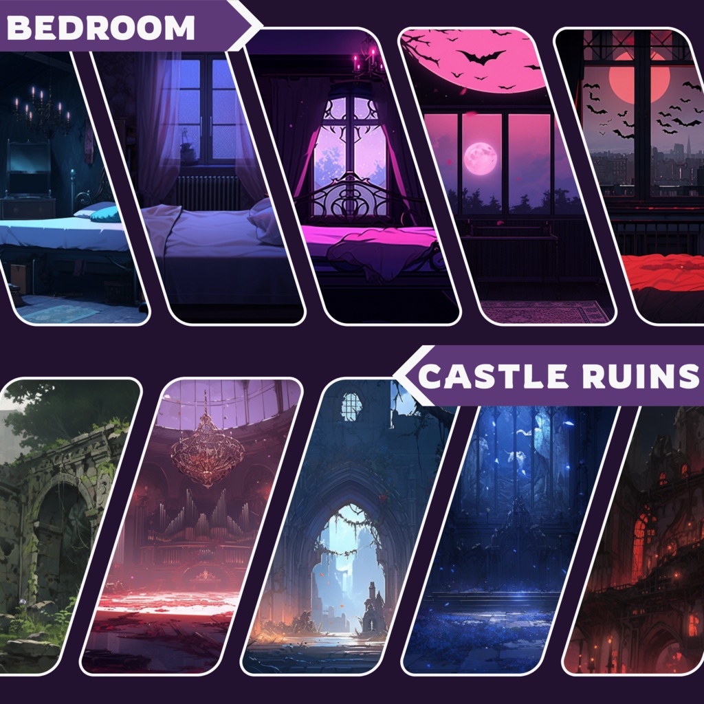 ヴァンパイア VTuber 背景、Twitch ストリーム背景、ストリーム アセット、ローファイ背景、Twitch アセット。