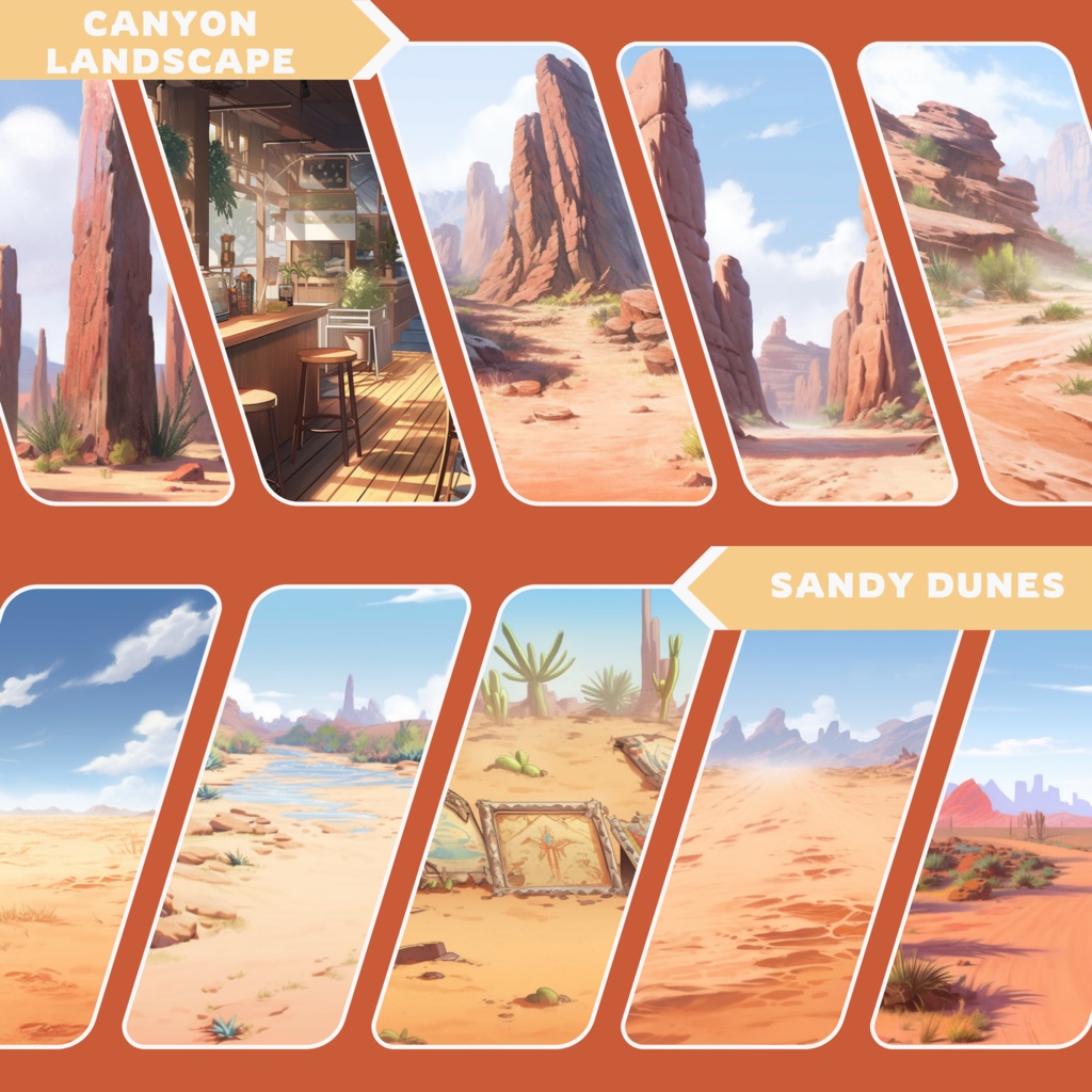 50x Desert VTuber 背景、Twitch ストリーム背景、ストリーム アセット、ローファイ背景、Twitch アセット。