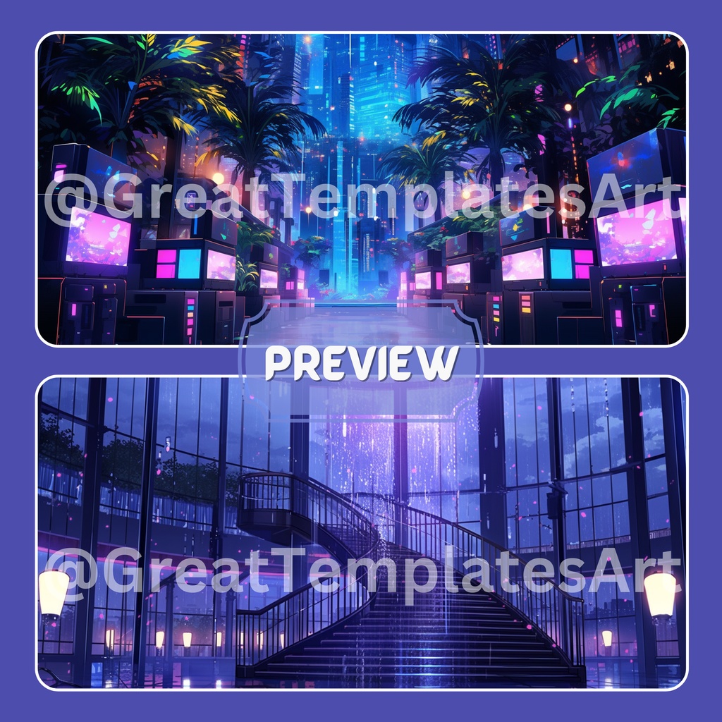 Cyberbunk VTuber 背景、Lofi 背景、ストリーム アセット、Twitch 背景、バーチャル背景、Vtuber 背景