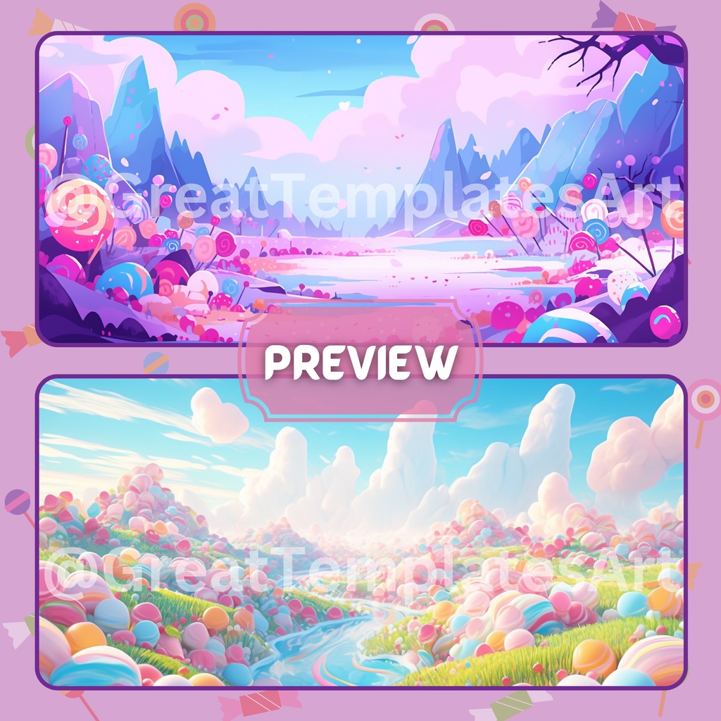 Candyland VTuber 背景、Lofi 背景、ストリーム アセット、Twitch 背景、仮想背景、Vtuber 背景