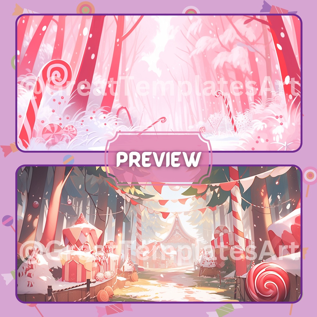 Candyland VTuber 背景、Lofi 背景、ストリーム アセット、Twitch 背景、仮想背景、Vtuber 背景