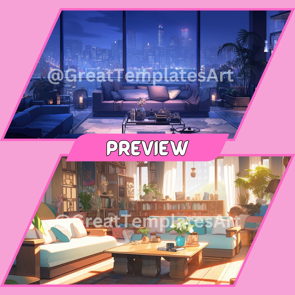 100x アニメ VTuber 背景、Lofi 背景、ストリーム アセット、Twitch 背景、バーチャル背景、Vtuber 背景