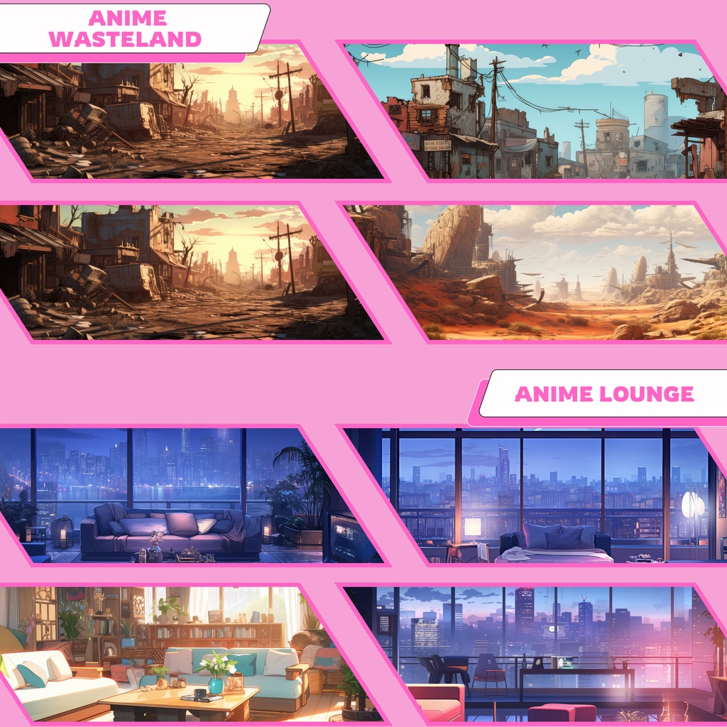 100x アニメ VTuber 背景、Lofi 背景、ストリーム アセット、Twitch 背景、バーチャル背景、Vtuber 背景