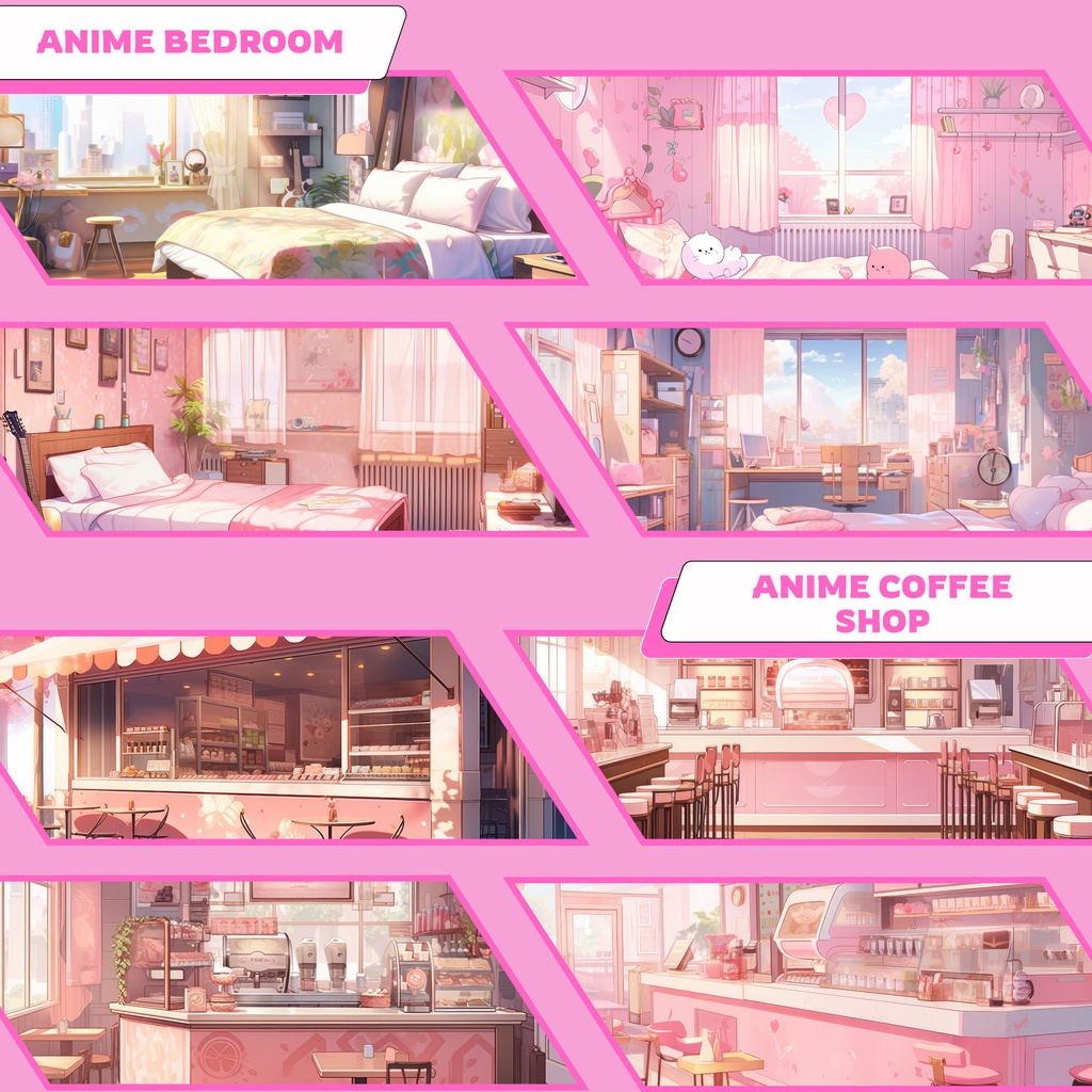 100x アニメ VTuber 背景、Lofi 背景、ストリーム アセット、Twitch 背景、バーチャル背景、Vtuber 背景