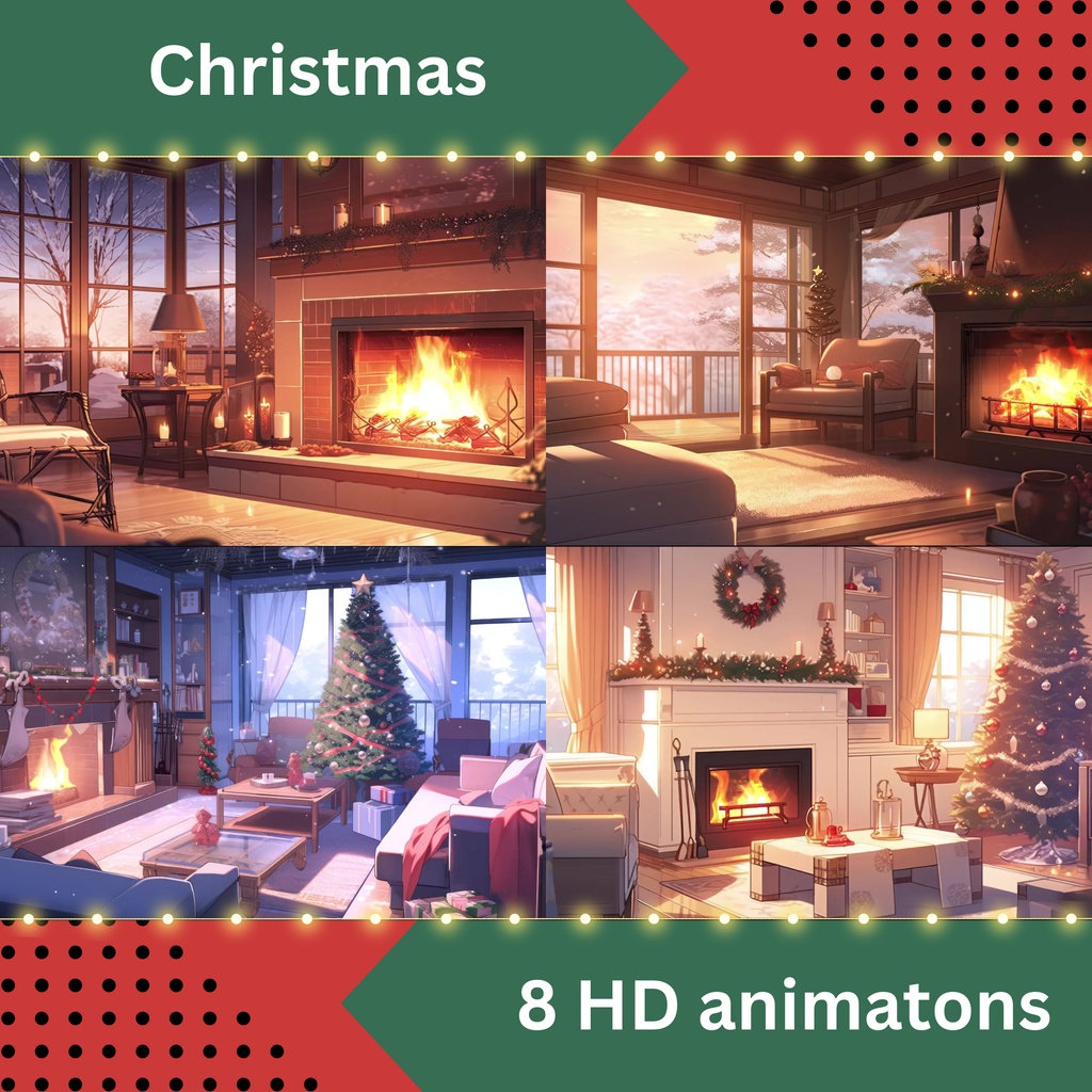 クリスマス アニメーション背景 8 個セット Twitch ストリーミング バックグラウンド アセット VTuber アニメーション背景 Twitch ゲーマー バックグラウンド ストリーム アセット