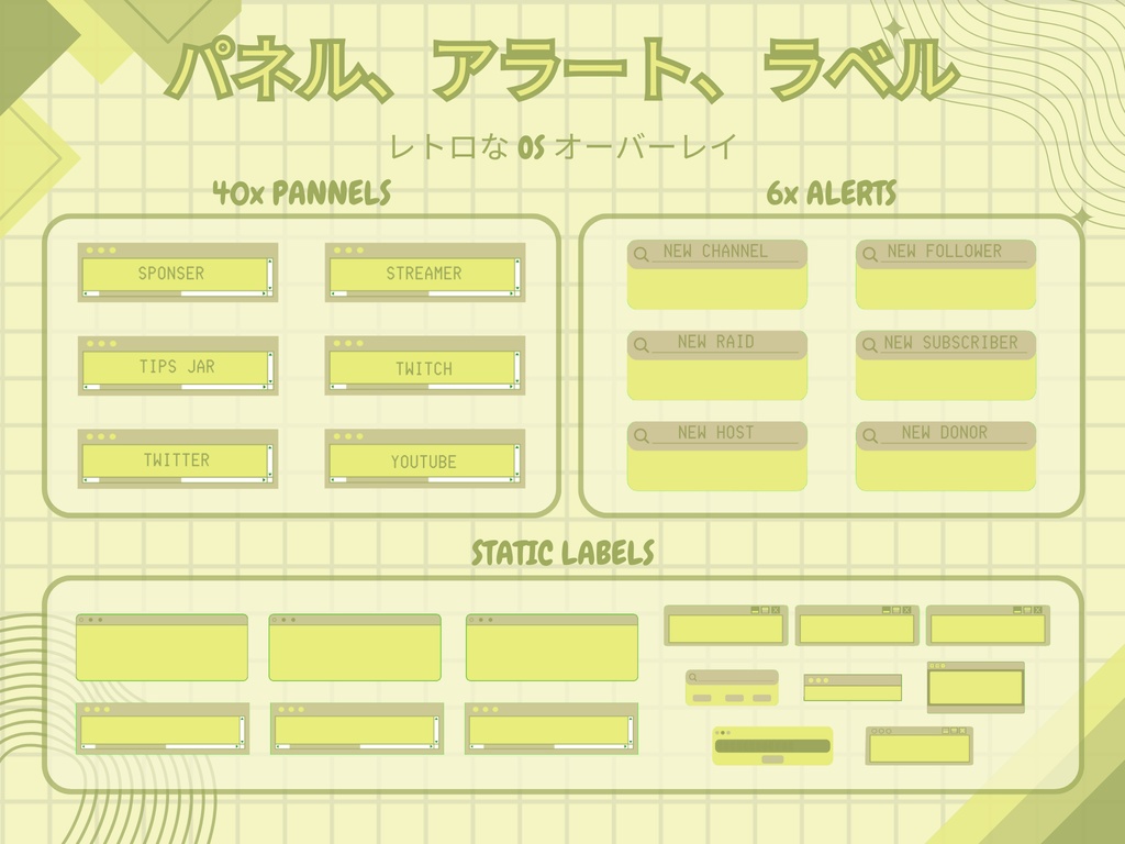 ローファイレトロTwitchオーバーレイ - Twitch向けアニメーションストリームパッケージ
