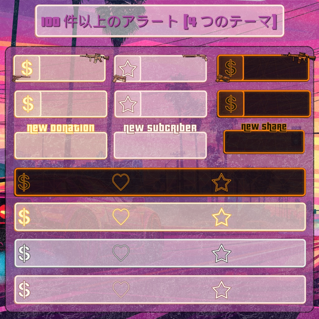 GTAゲーミングTwitchオーバーレイ - Twitch向けアニメーションローファイストリームパッケージ