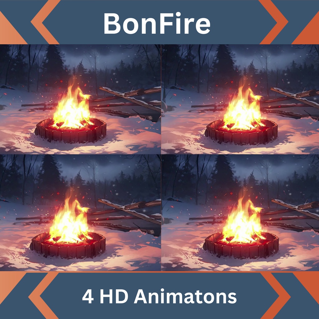 4 つの焚き火 Twitch 画面のセット アニメーション背景 Twitch ストリーミング バックグラウンド アセット VTuber アニメーション背景 Twitch ゲーマー バックグラウンド ストリーム アセット