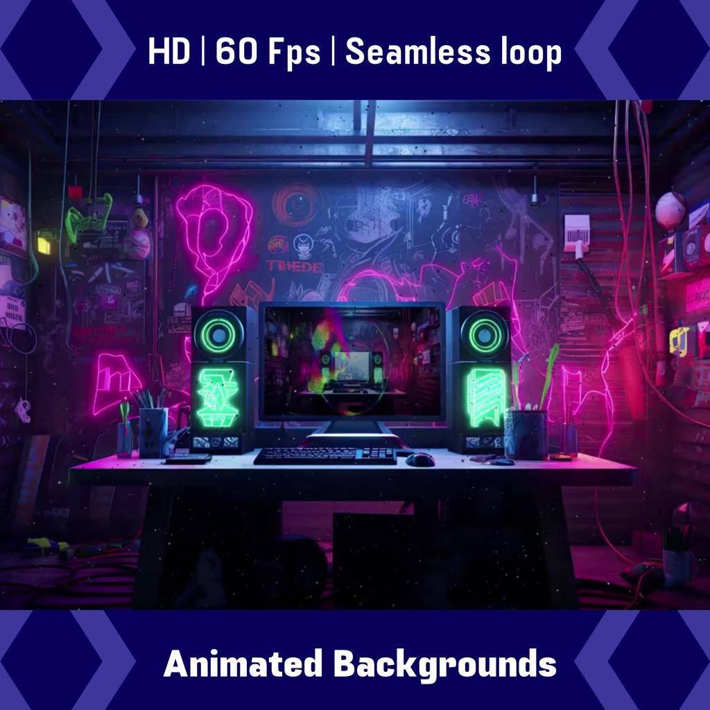 4 つのネオン アニメ Twitch 画面のセット アニメーション背景 Twitch ストリーミング バックグラウンド アセット VTuber アニメーション背景 Twitch ゲーマー バックグラウンド ストリーム アセット