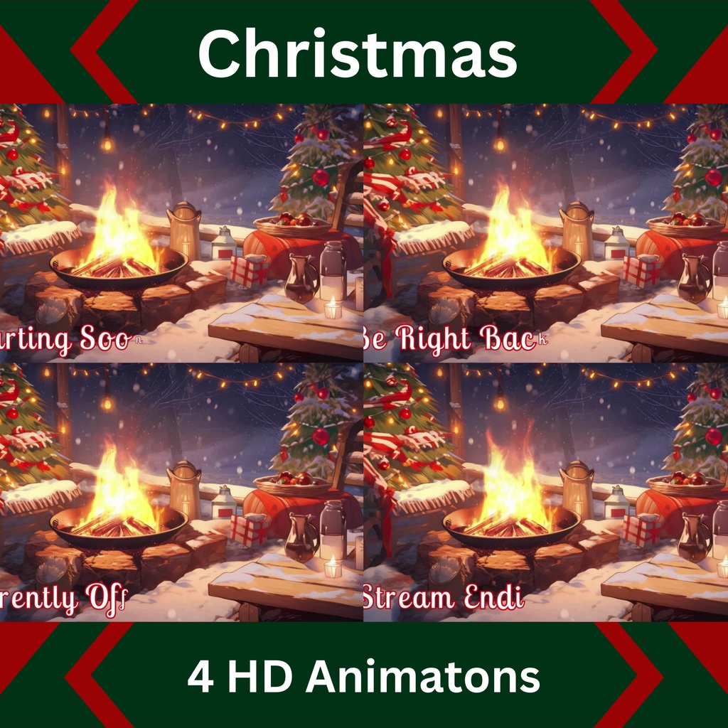 4 つのクリスマス Twitch 画面のセット アニメーション背景 Twitch ストリーミング バックグラウンド アセット VTuber アニメーション背景 Twitch ゲーマー バックグラウンド ストリーム アセット