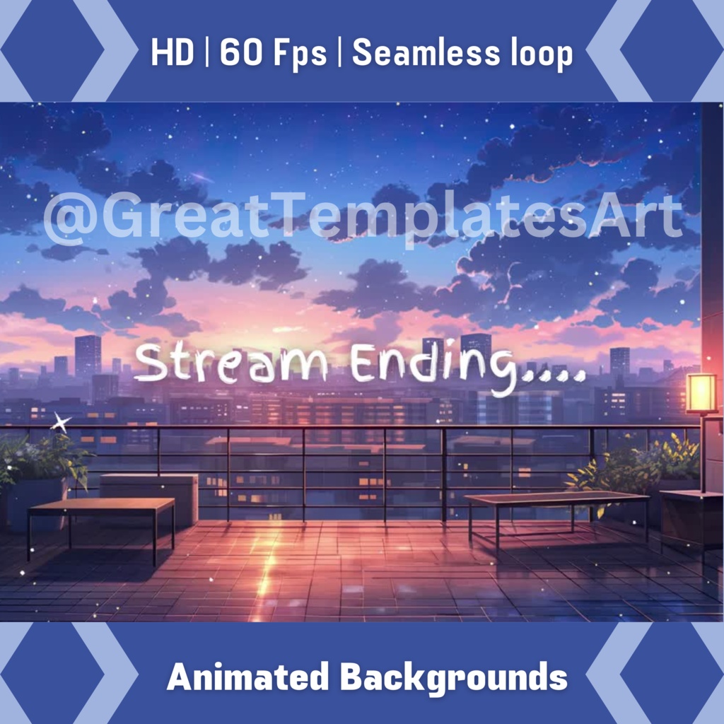 屋上アニメ Twitch 画面 4 枚セット アニメーション背景 Twitch ストリーミング背景アセット VTuber アニメーション背景 Twitch ゲーマー背景ストリーム アセット
