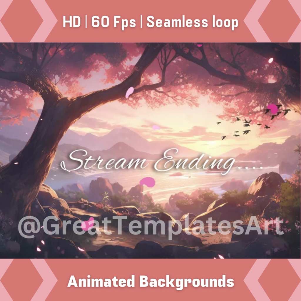 桜のアニメーション Twitch 画面 4 枚のセット、アニメーション背景、Twitch ストリーミング背景、アセット、VTuber アニメーション背景、Twitch ゲーマー背景、ストリーム アセット