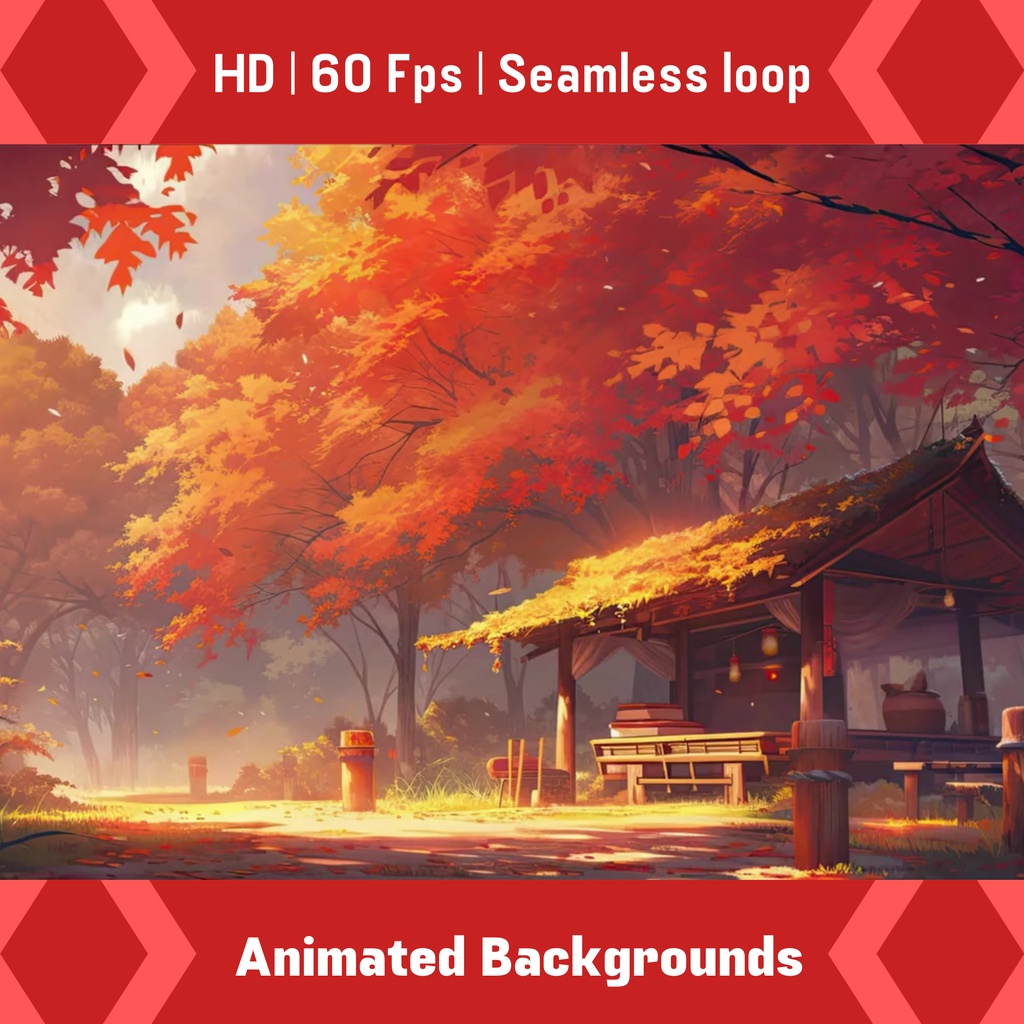 4 つの秋アニメのアニメーション Twitch 画面、アニメーション背景、Twitch ストリーミング背景、アセット、VTuber アニメーション背景、Twitch ゲーマー背景、ストリーム アセットのセット