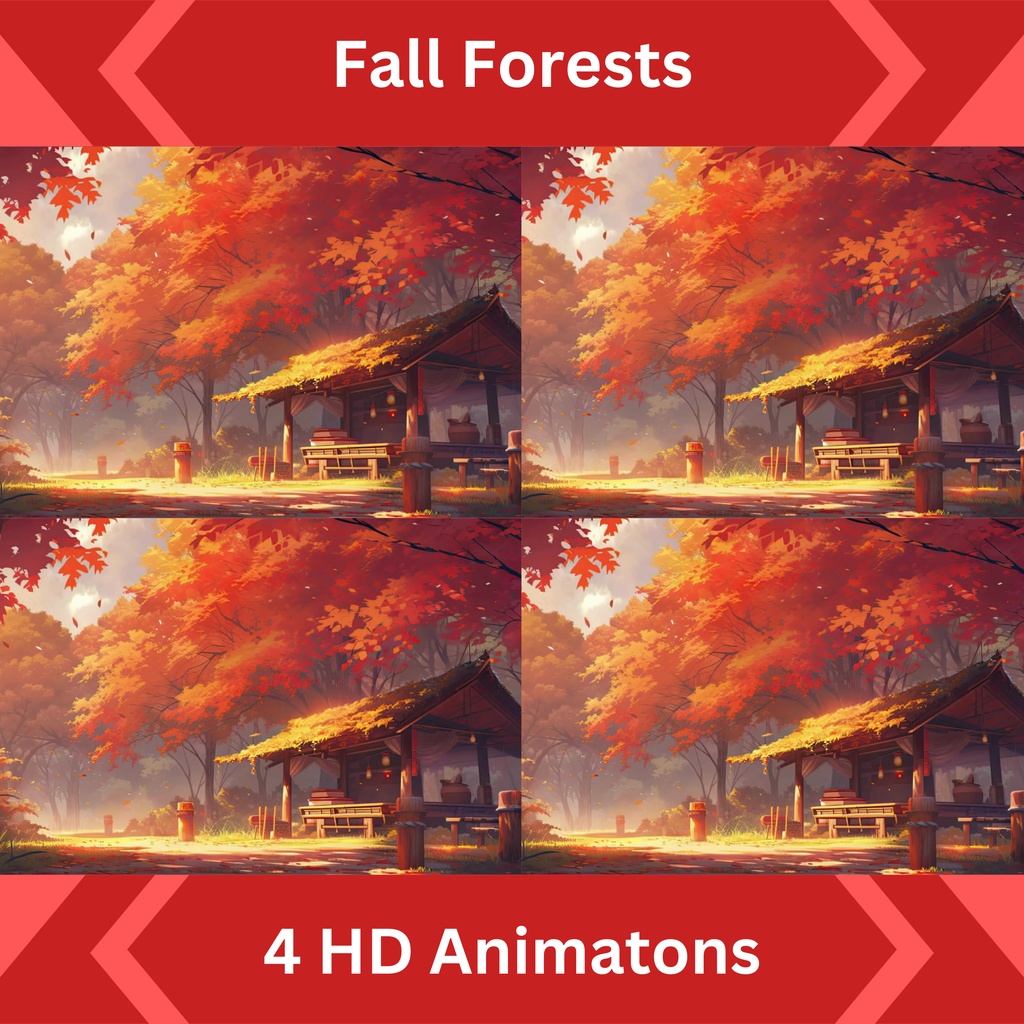 4 つの秋アニメのアニメーション Twitch 画面、アニメーション背景、Twitch ストリーミング背景、アセット、VTuber アニメーション背景、Twitch ゲーマー背景、ストリーム アセットのセット