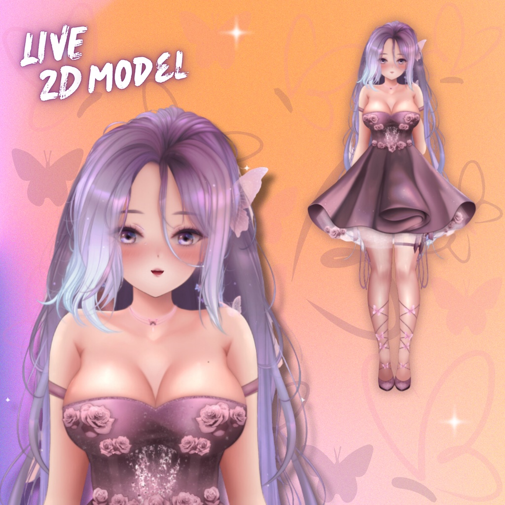 プリメイドガールバタフライLive2d Vtuberモデル、すぐに使える商用モデル、Twitch全身リグVtuberモデル