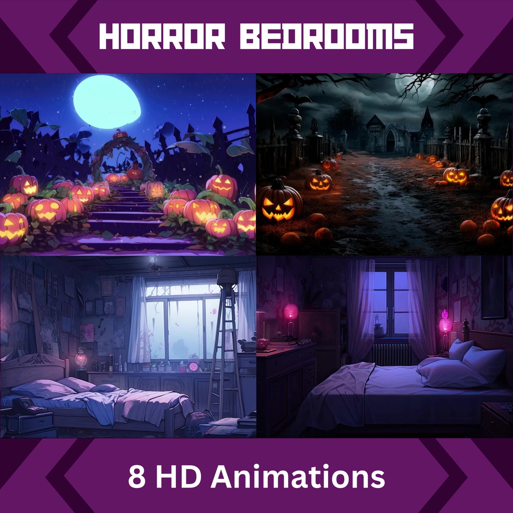 ホラーアニメアニメーション画面、アニメーション背景、Twitchストリーミング背景、アセット、VTuberアニメーション背景、Twitchゲーマー背景、ストリームアセット8枚セット