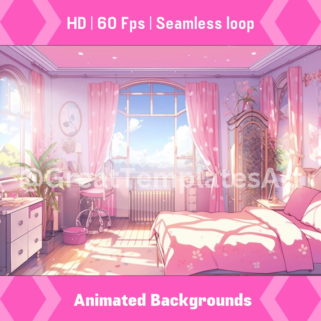 lofi アニメベッドルーム 4 個セット アニメーション画面、アニメーション背景、Twitch ストリーミング背景、アセット、VTuber アニメーション背景、Twitch ゲーマー背景、ストリームアセット