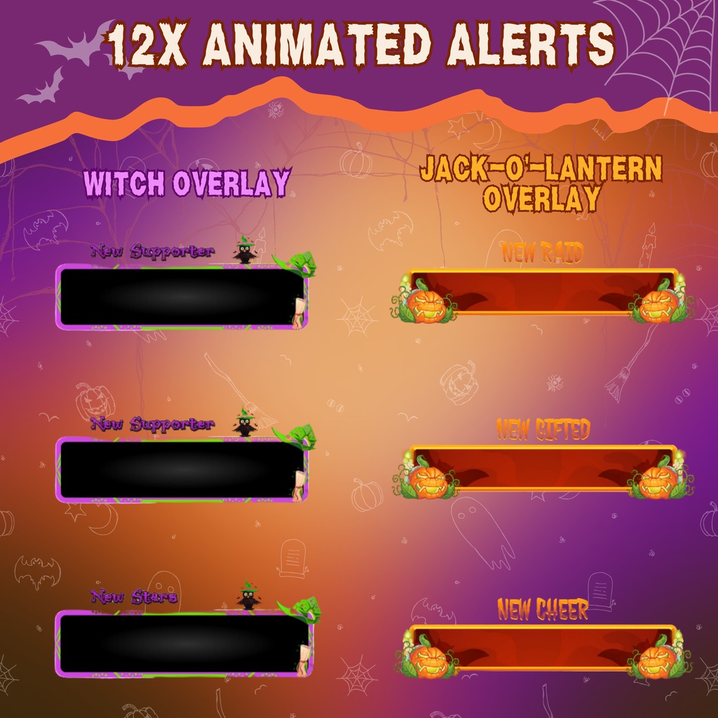 フルアニメーション2倍ハロウィンTwitchオーバーレイ - ボーナス付きアニメーションストリームパッケージ