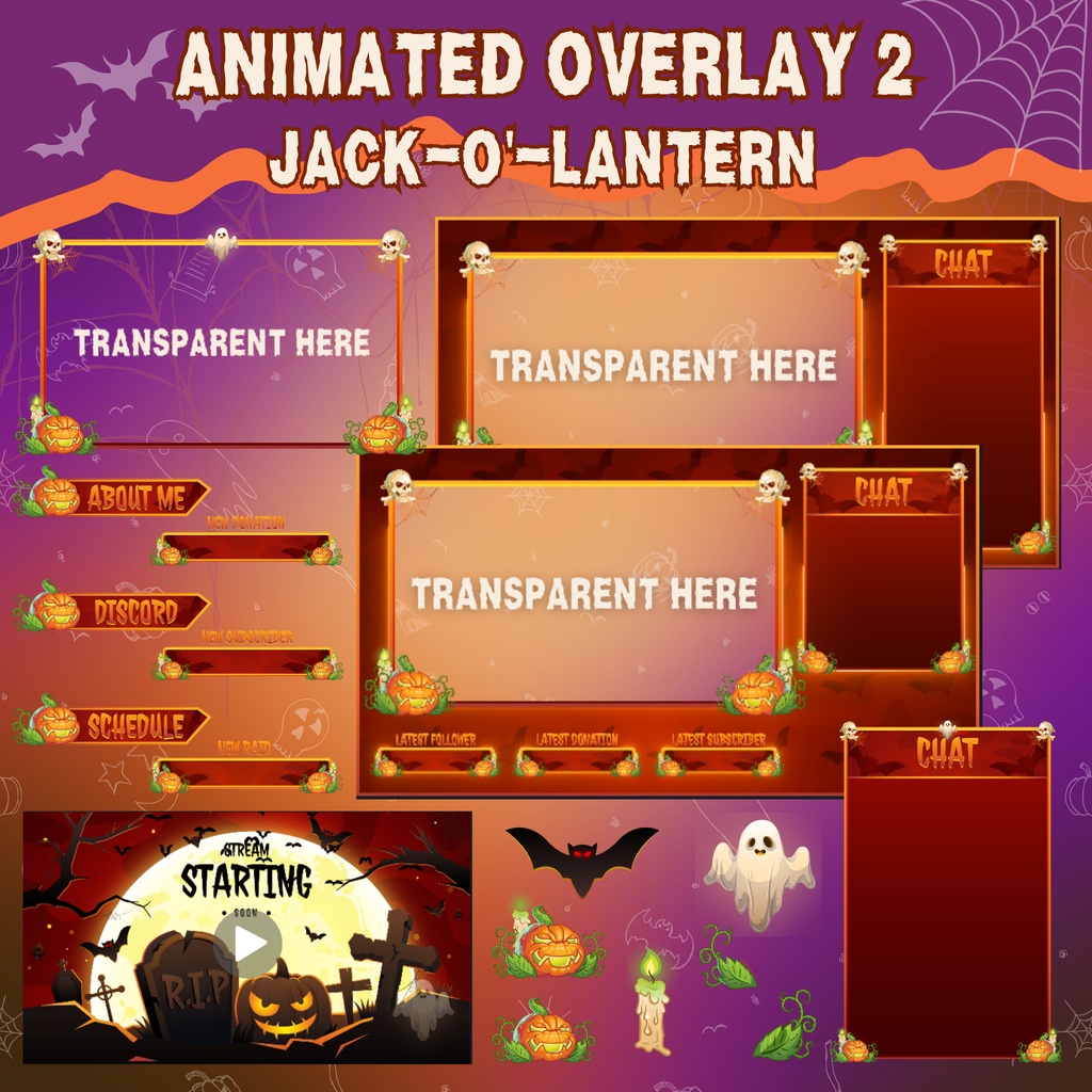 フルアニメーション2倍ハロウィンTwitchオーバーレイ - ボーナス付きアニメーションストリームパッケージ