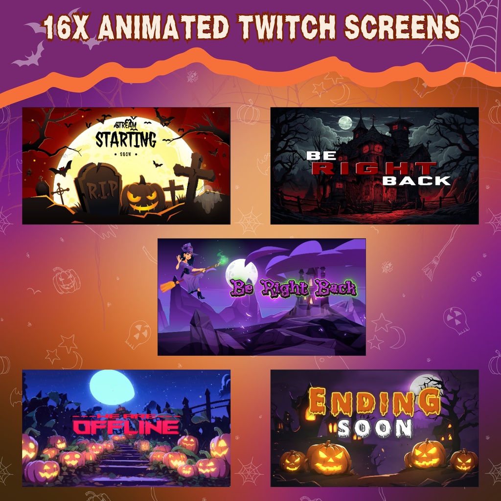 フルアニメーション2倍ハロウィンTwitchオーバーレイ - ボーナス付きアニメーションストリームパッケージ