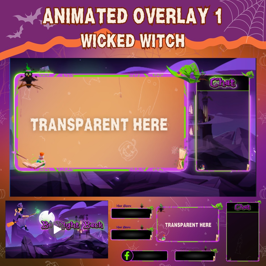 フルアニメーション2倍ハロウィンTwitchオーバーレイ - ボーナス付きアニメーションストリームパッケージ