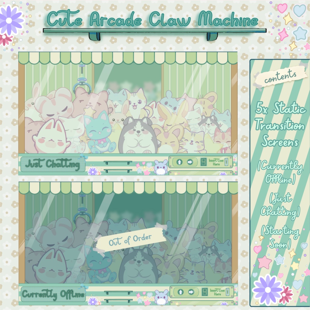 可愛いアーケードクレーンゲームTwitchオーバーレイ - ローファイアニメーションストリームパッケージ