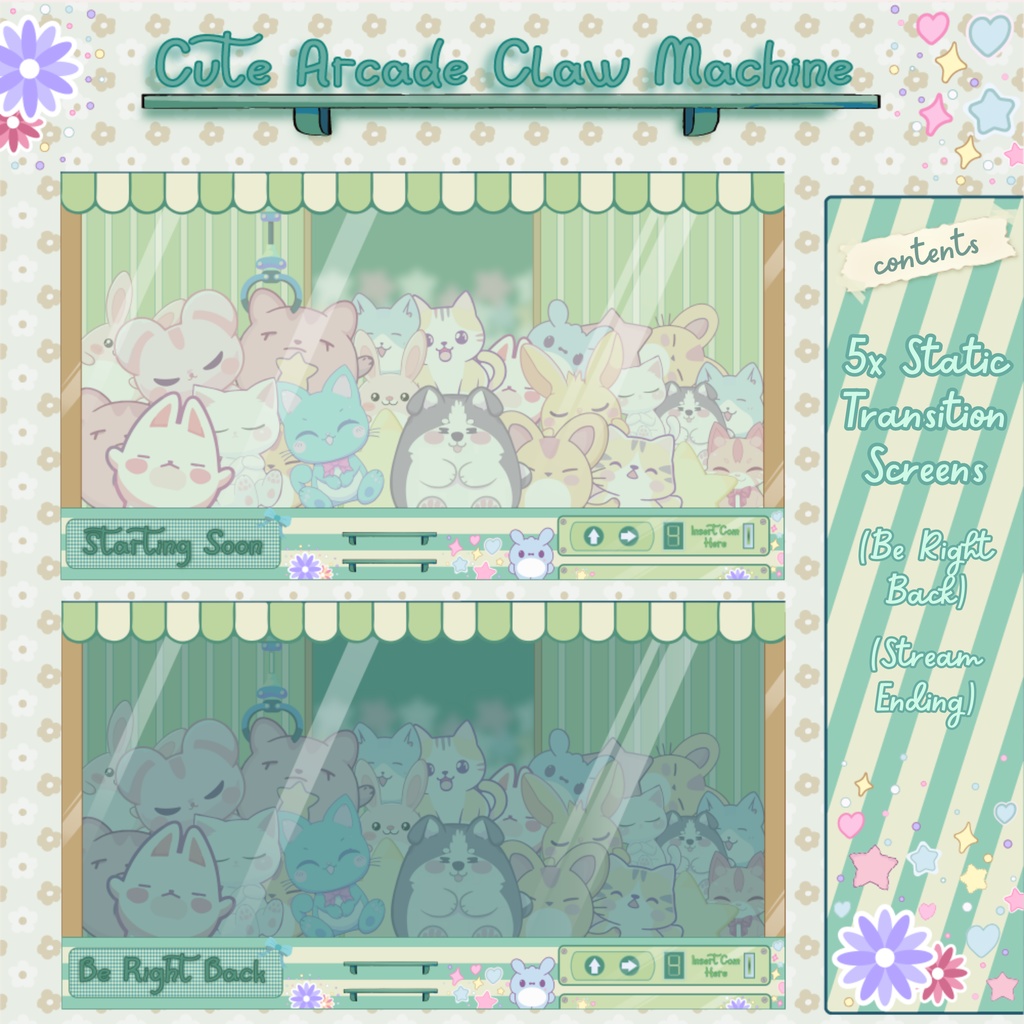 可愛いアーケードクレーンゲームTwitchオーバーレイ - ローファイアニメーションストリームパッケージ