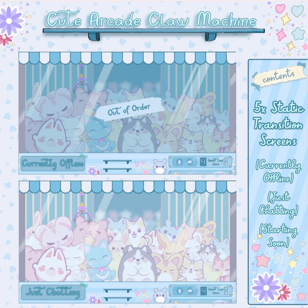 可愛いアーケードクレーンゲームTwitchオーバーレイ - ローファイアニメーションストリームパッケージ