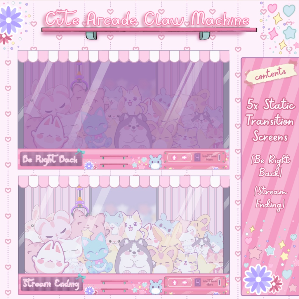 可愛いアーケードクレーンゲームTwitchオーバーレイ - ローファイアニメーションストリームパッケージ