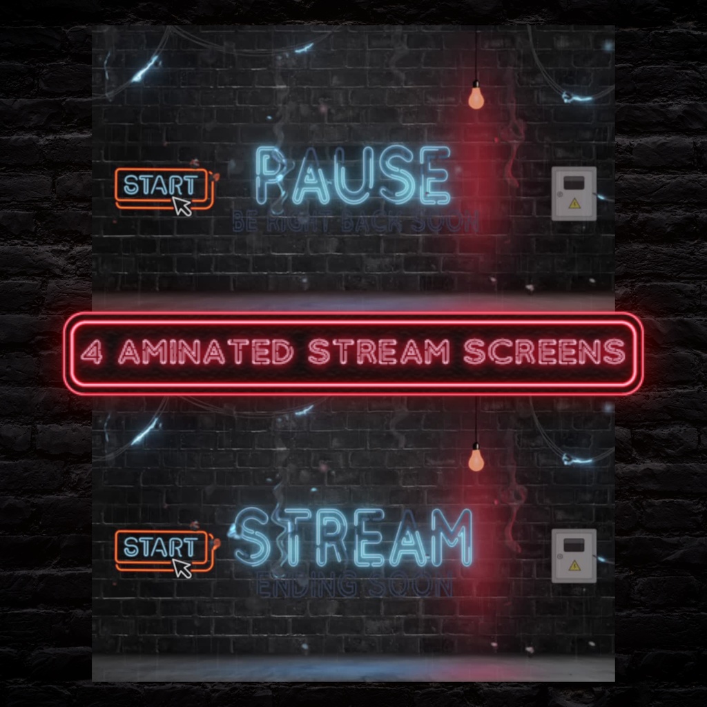 フルアニメーションネオンレッドTwitchオーバーレイ - ローファイゲーミングストリームパッケージ