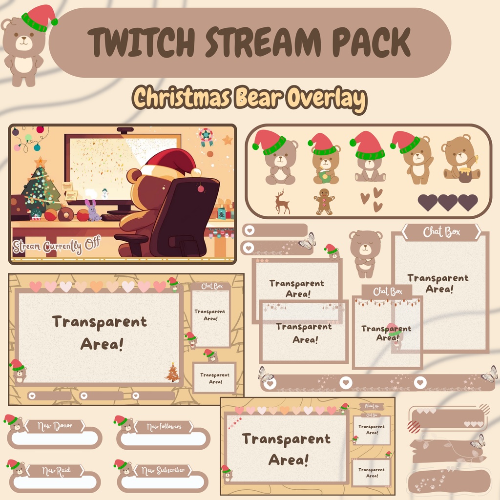 【VTuber向け】クリスマスベアの動く配信画面セット🎄🧸【配信者向け】│フルHD対応