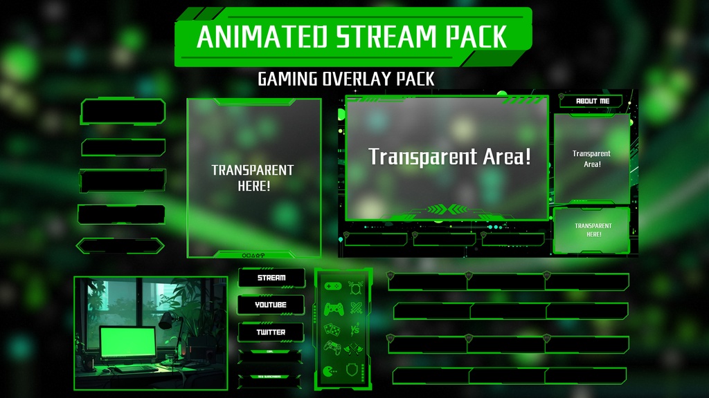 【VTuber向け】【YouTube/Twitch】Green Gaming Stream Overlay ✨│配信用