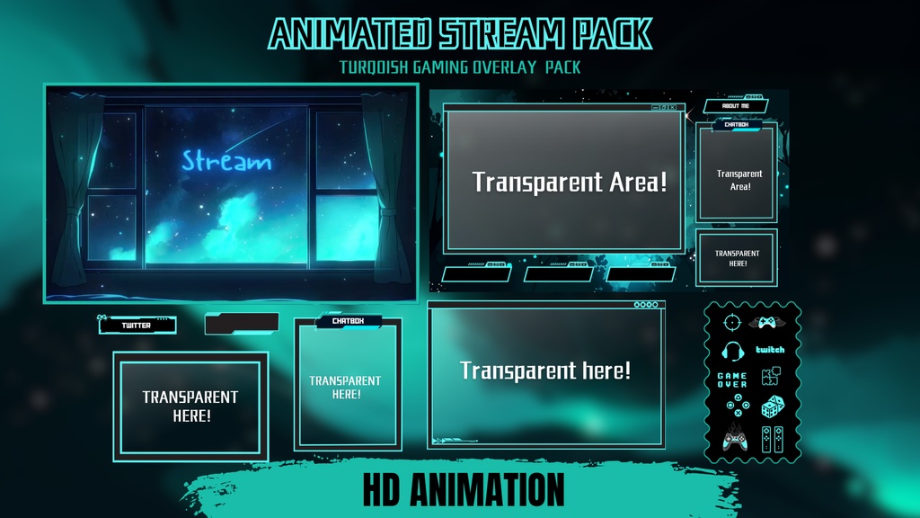 【VTuber向け】【YouTube/Twitch】Turquoise Gaming Stream Overlay ✨│配信用