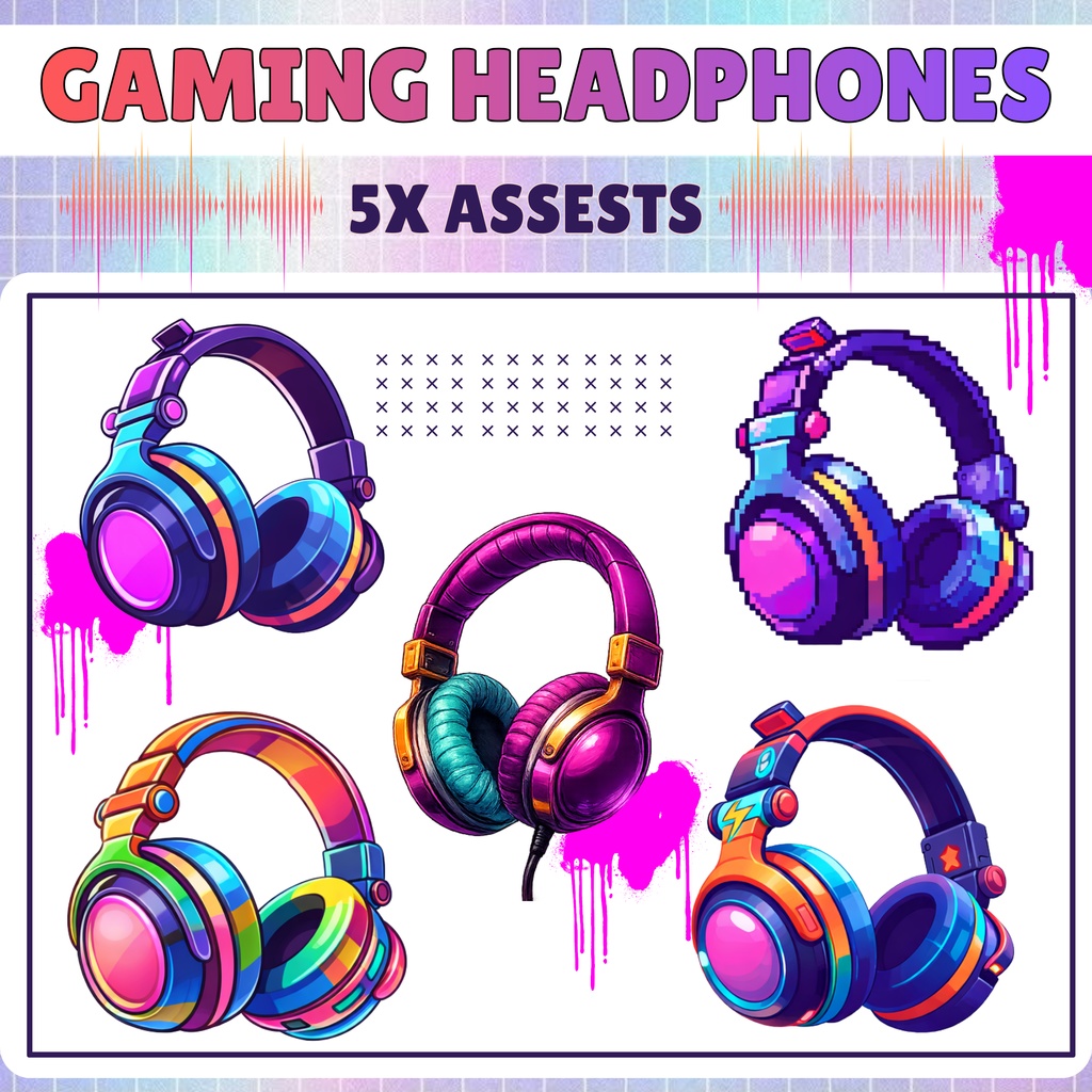 【VTuber向け】ゲーム用ゲーマーヘッドホンアセット5個✨【ストリーマー向け】
