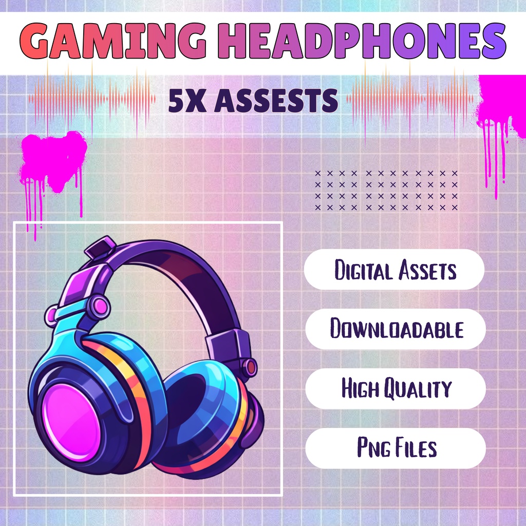 【VTuber向け】ゲーム用ゲーマーヘッドホンアセット5個✨【ストリーマー向け】