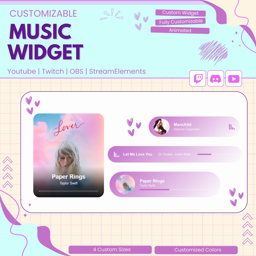【VTuber向け】【YouTube/Twitch】ダイナミックミュージックウィジェットセット✨│ストリーミング向け