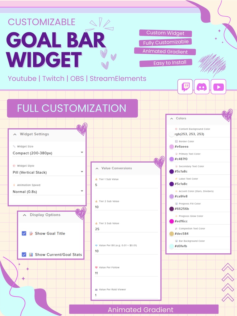 【VTuber向け】【YouTube/Twitch】目標バーウィジェットセット✨│ストリーミング用