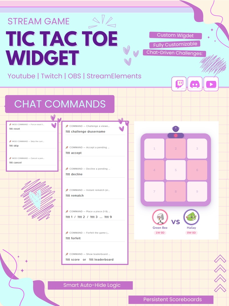 【VTuber向け】【YouTube/Twitch】三目並べゲームウィジェットセット✨│ストリーミング用