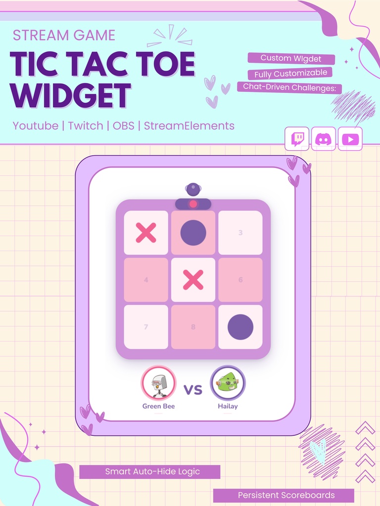 【VTuber向け】【YouTube/Twitch】三目並べゲームウィジェットセット✨│ストリーミング用