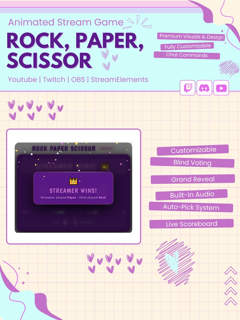 【VTuber向け】【YouTube/Twitch】RPSストリームゲームウィジェットセット✨│ストリーミング用