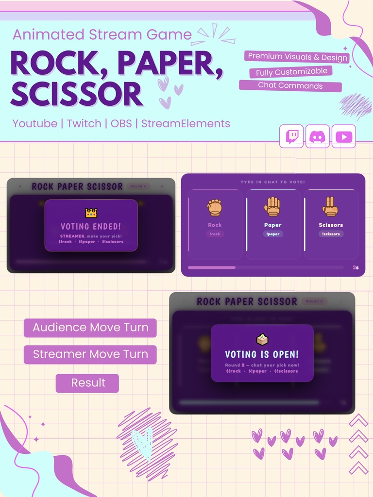 【VTuber向け】【YouTube/Twitch】RPSストリームゲームウィジェットセット✨│ストリーミング用