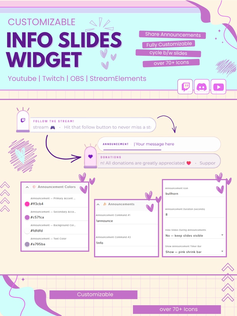 【VTuber向け】【YouTube/Twitch】情報スライドウィジェットセット✨│ストリーミング用