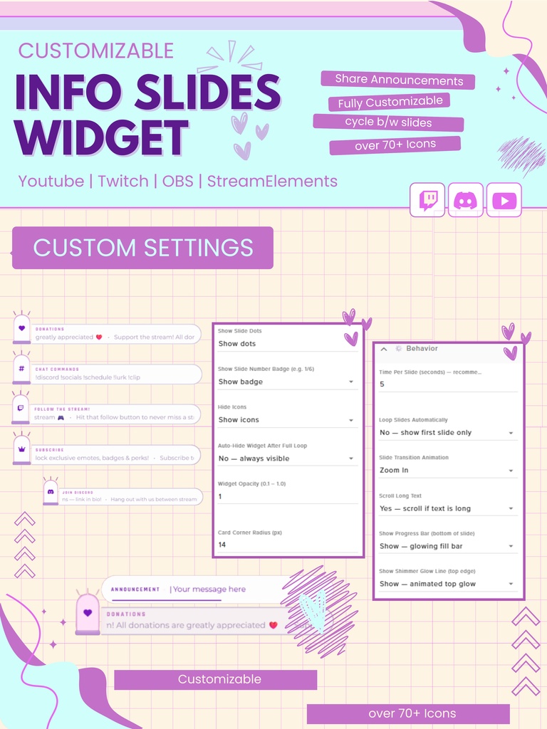 【VTuber向け】【YouTube/Twitch】情報スライドウィジェットセット✨│ストリーミング用