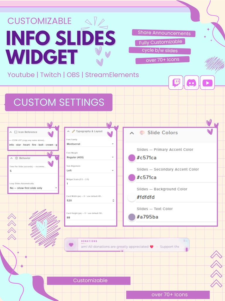 【VTuber向け】【YouTube/Twitch】情報スライドウィジェットセット✨│ストリーミング用