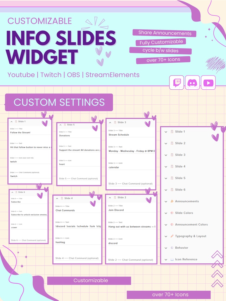 【VTuber向け】【YouTube/Twitch】情報スライドウィジェットセット✨│ストリーミング用