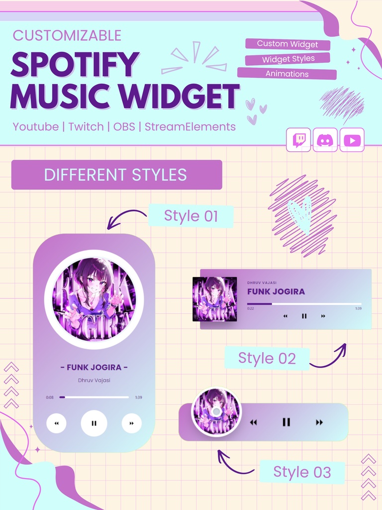 【VTuber向け】【YouTube/Twitch】Spotifyミュージックウィジェットセット✨│ストリーミング向け