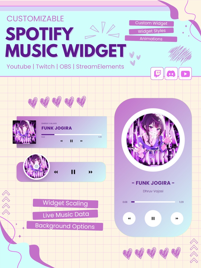 【VTuber向け】【YouTube/Twitch】Spotifyミュージックウィジェットセット✨│ストリーミング向け