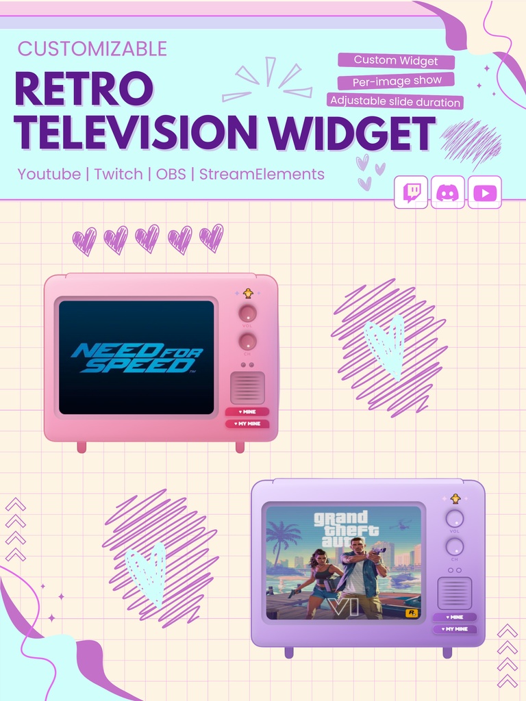 【VTuber向け】【YouTube/Twitch】TVスライドショーウィジェットセット✨│ストリーミング用