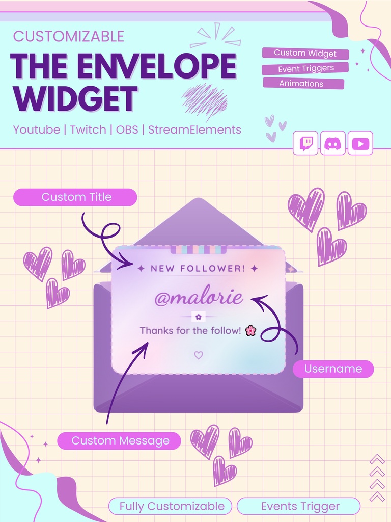 【VTuber向け】【YouTube/Twitch】エンベロープチャットエンゲージメントウィジェットセット✨│ストリーミング向け