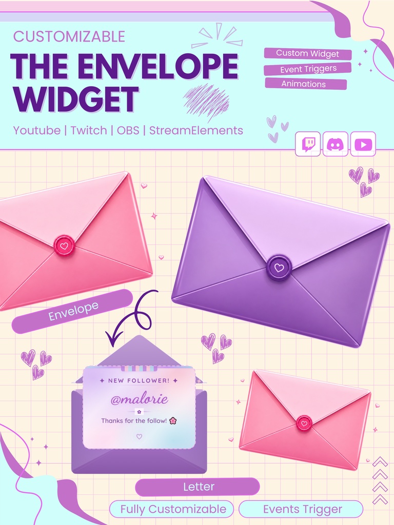 【VTuber向け】【YouTube/Twitch】エンベロープチャットエンゲージメントウィジェットセット✨│ストリーミング向け